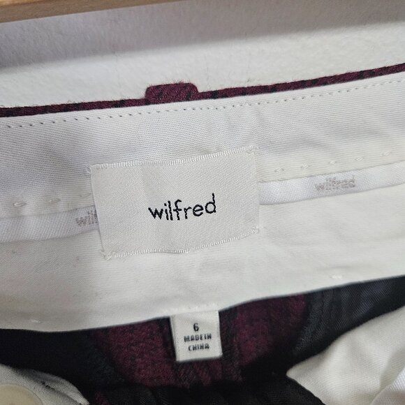 Aritzia Wilfred Effortless Pleated Wide Leg Trouser Pants Sz 6 Plaid Burgundy - Picture 6 of 10